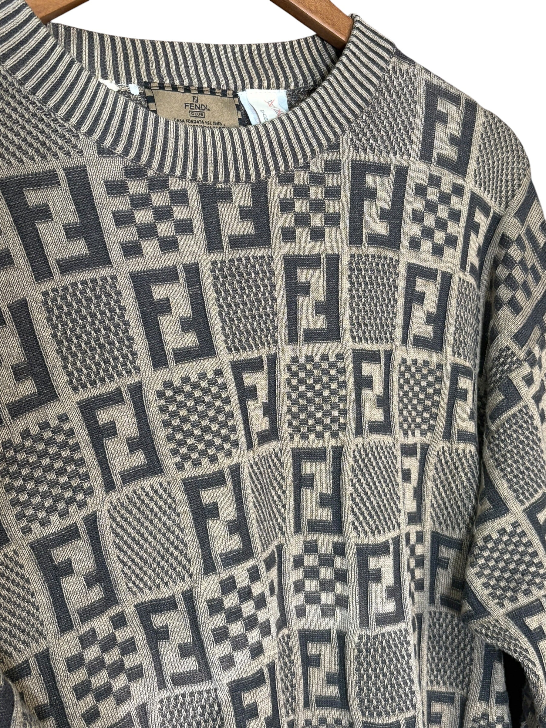 Fendi Vintage Brown FF Checkered Sweater