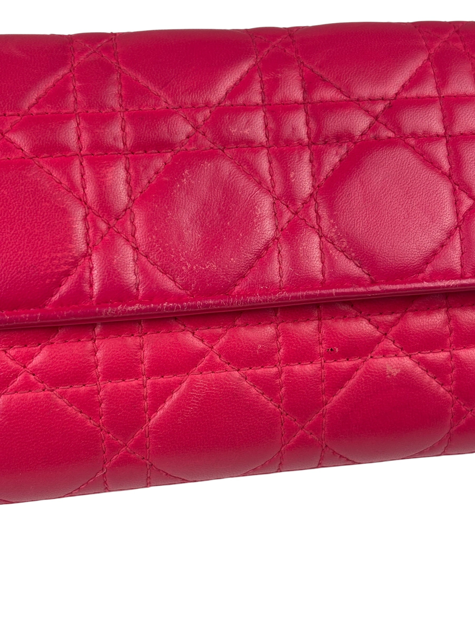 Christian Dior Pink Quilted Lambskin Lady Dior Wallet On Chain