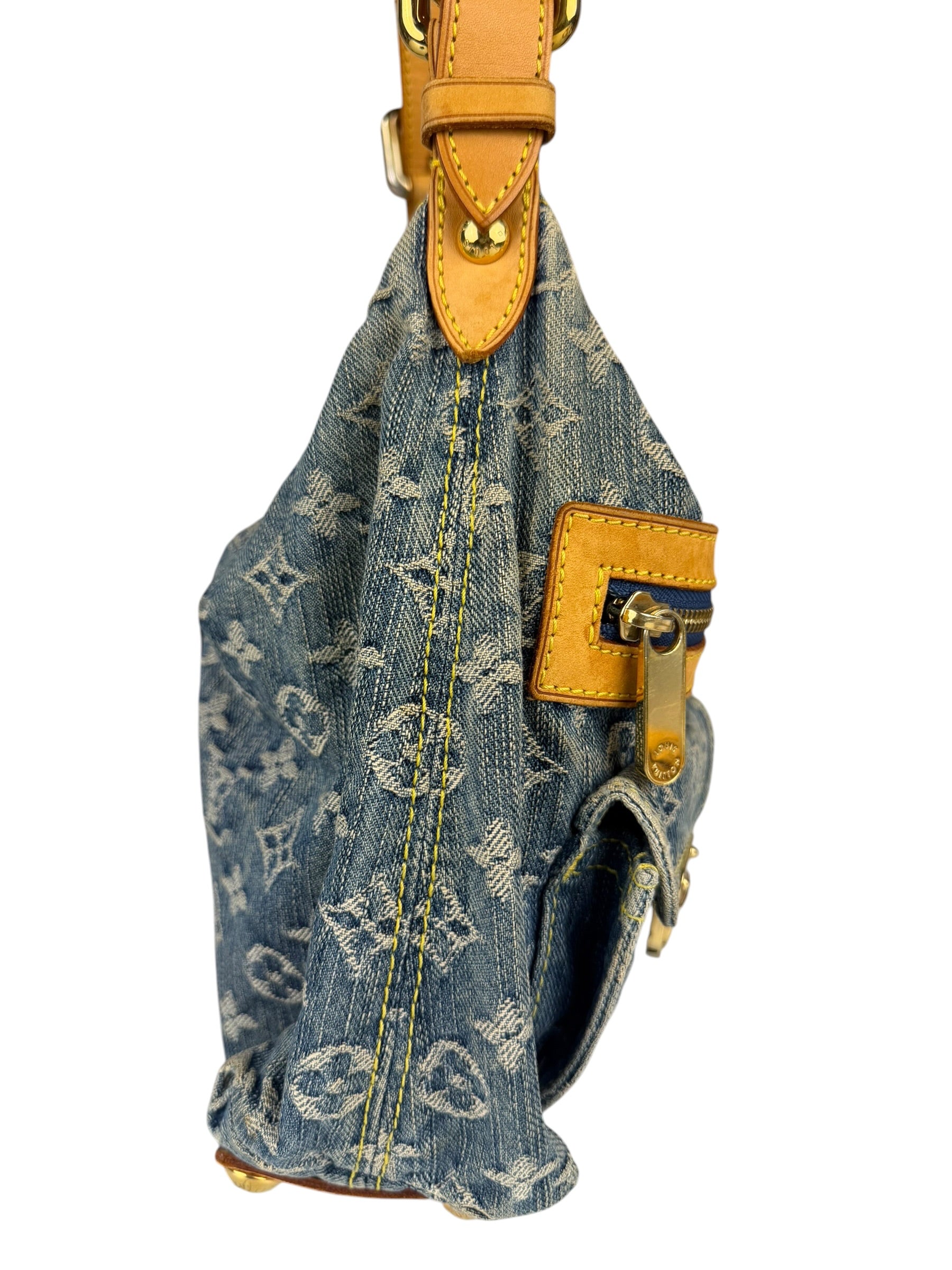 Louis Vuitton Vintage Denim Leather Trim Monogram Baggy Hobo Bag PM
