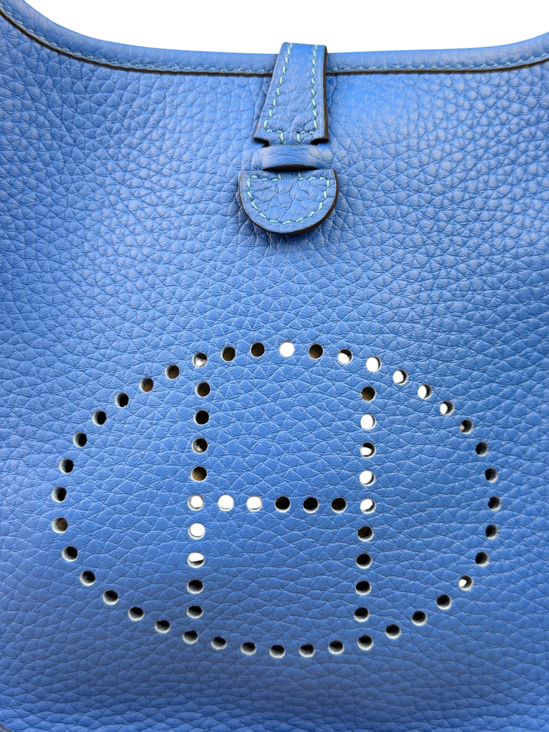 Hermes Bleu Hydra Leather Clemence Cordage Mini Evelyne TMP16