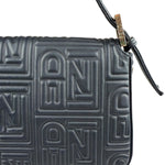 Fendi Black Leather 3D Logo Embossed Baguette