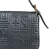 Fendi Black Leather 3D Logo Embossed Baguette
