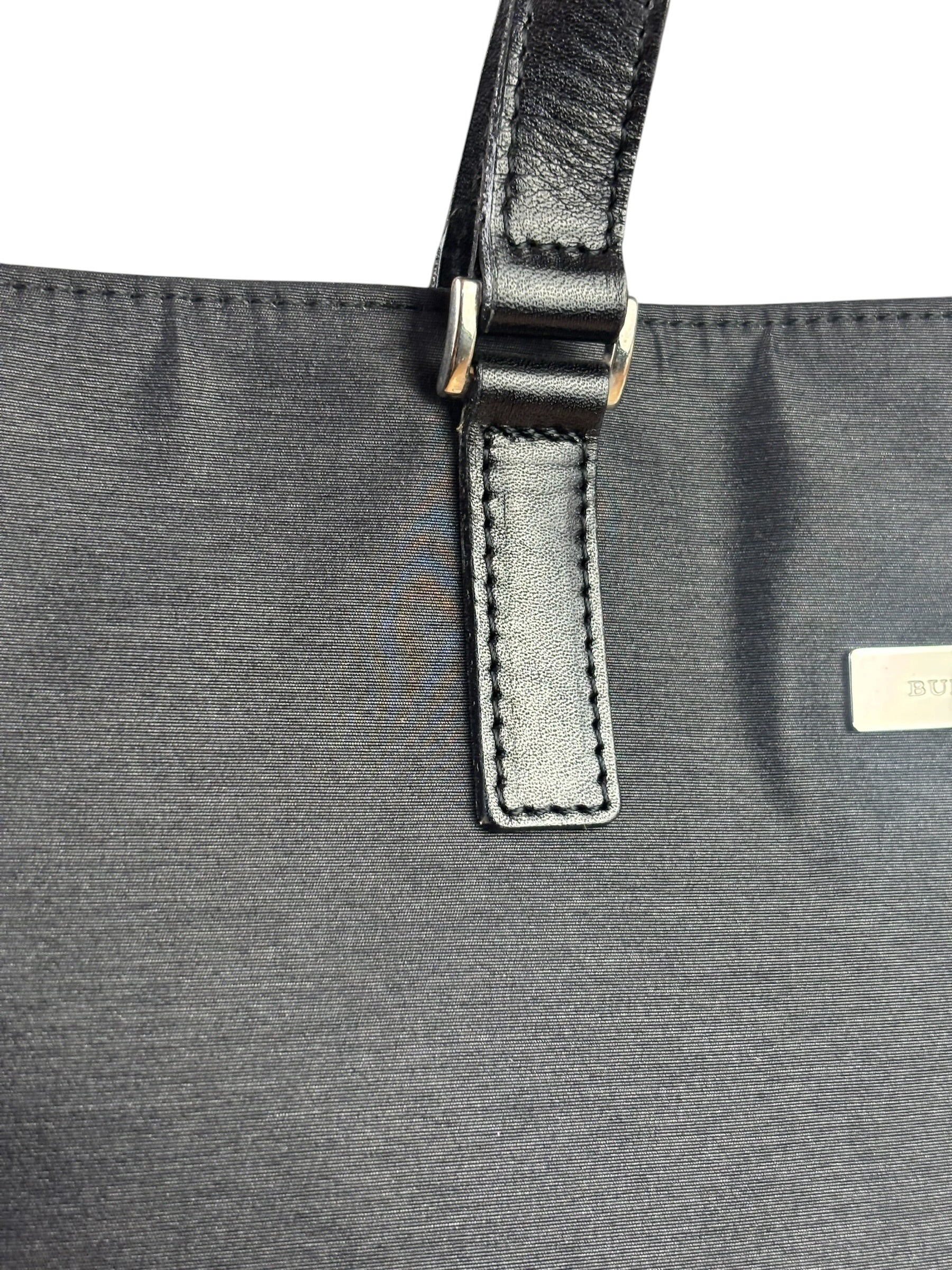 Burberry Grey Nylon/Leather Trim Tote