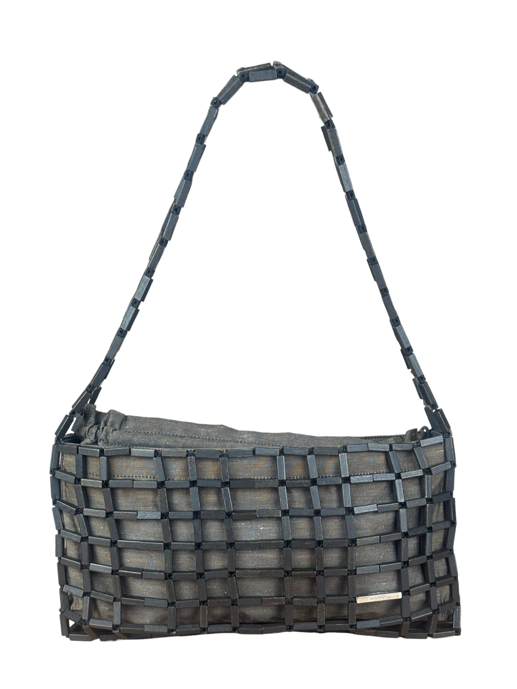 Ferragamo Vintage Black Cut-Out Wood Frame Shoulder Bag