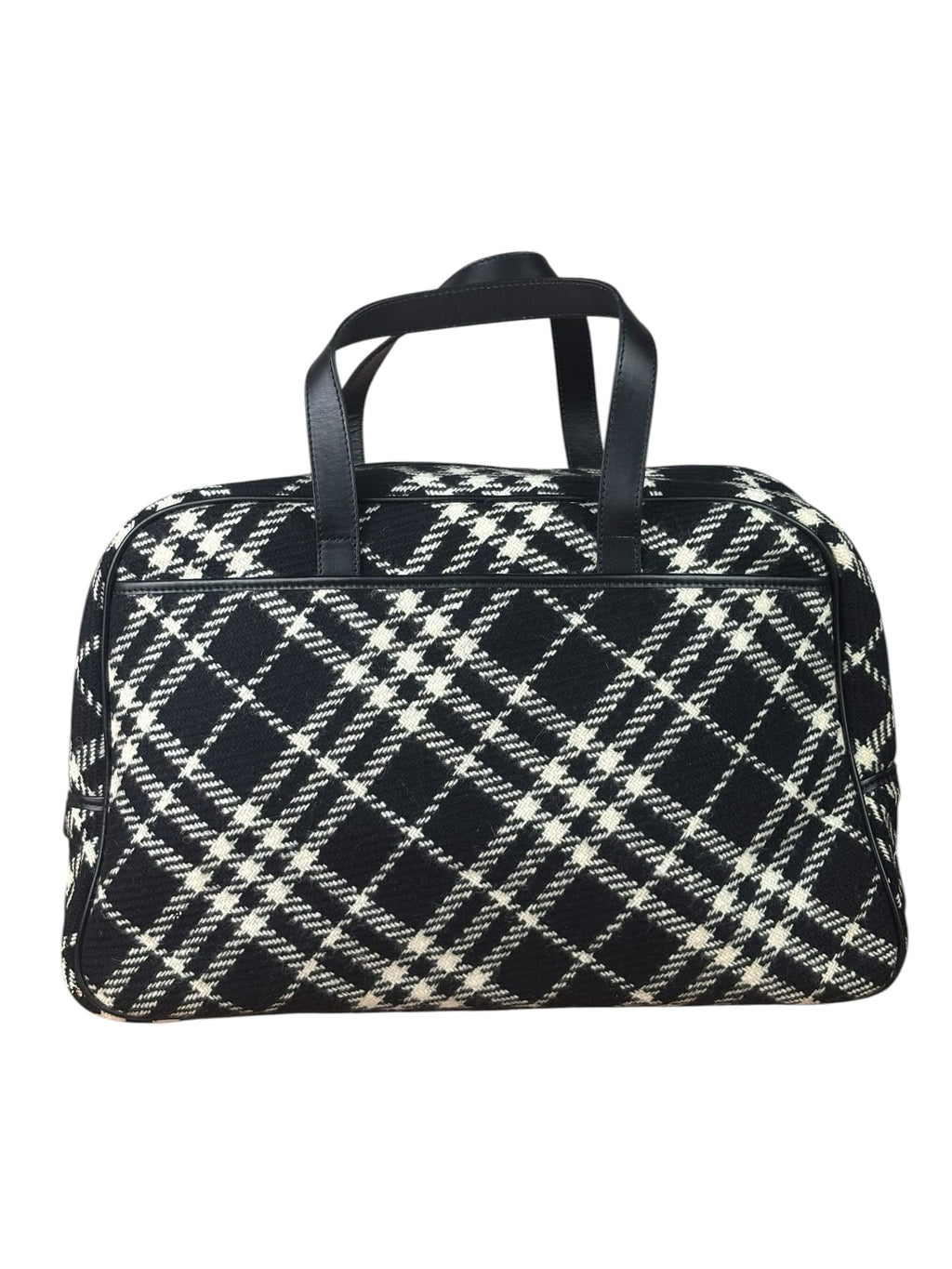 Burberry Black/White Leather Trim/Tweed Boston Bag