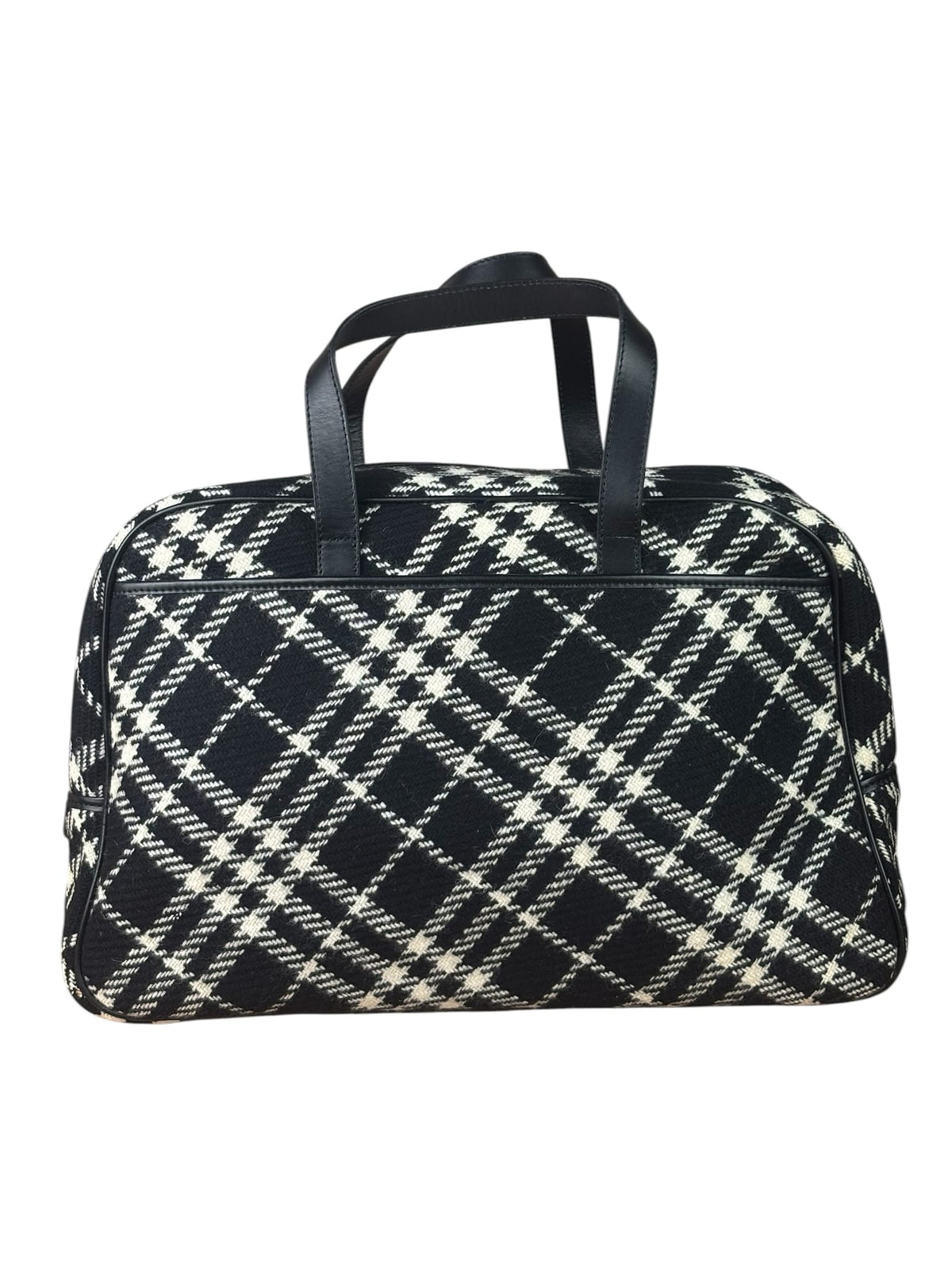 Burberry Black/White Leather Trim/Tweed Boston Bag