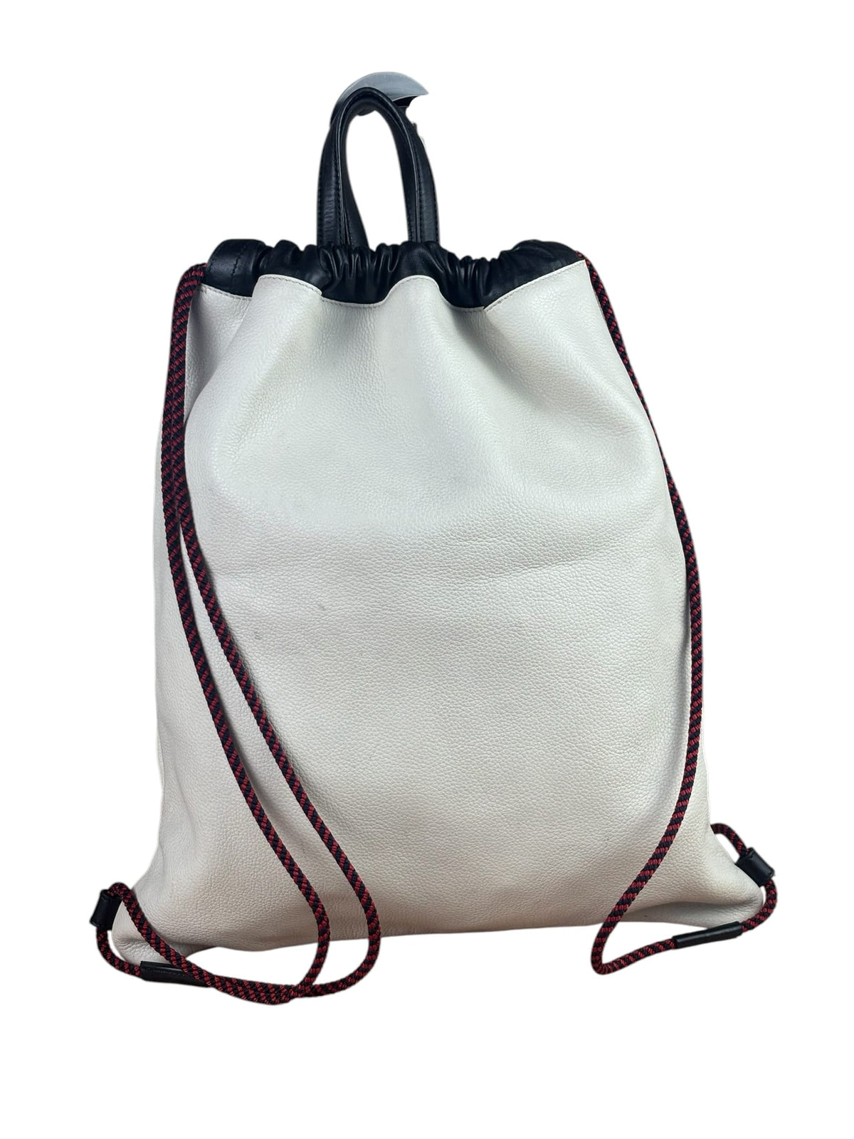 Gucci White/Black Leather Logo Drawstring Backpack