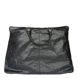 Balenciaga Black Leather Moto Bridge Zip Overnight Tote