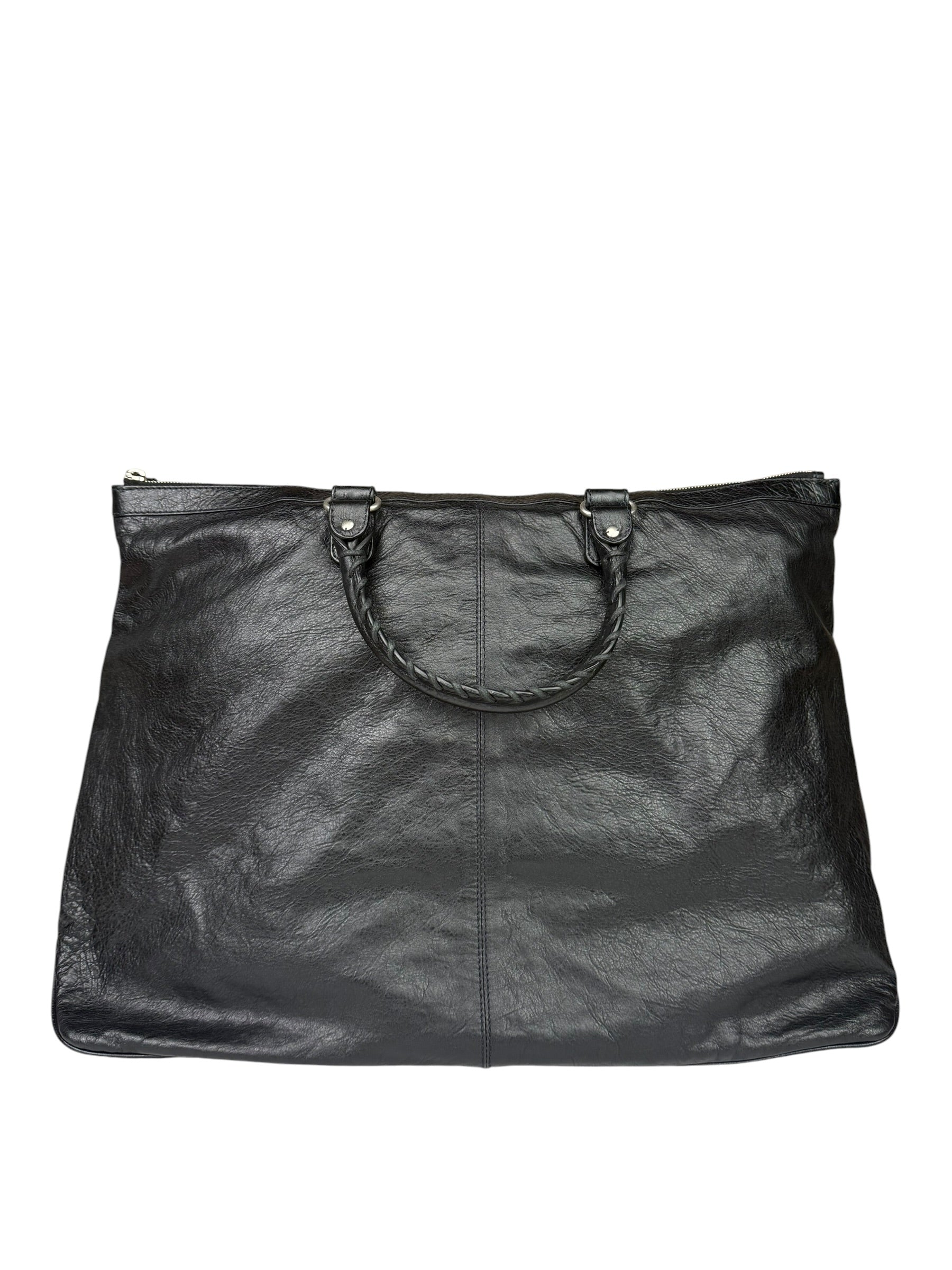 Balenciaga Black Leather Moto Bridge Zip Overnight Tote