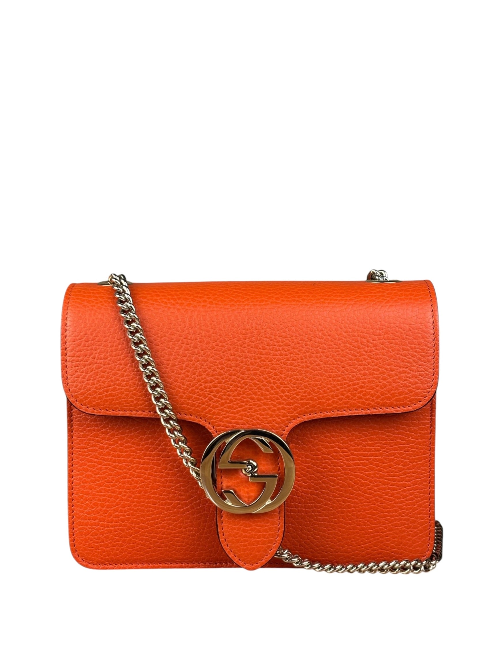 Gucci Orange Leather G Dollar Interlocking Small Shoulder Bag