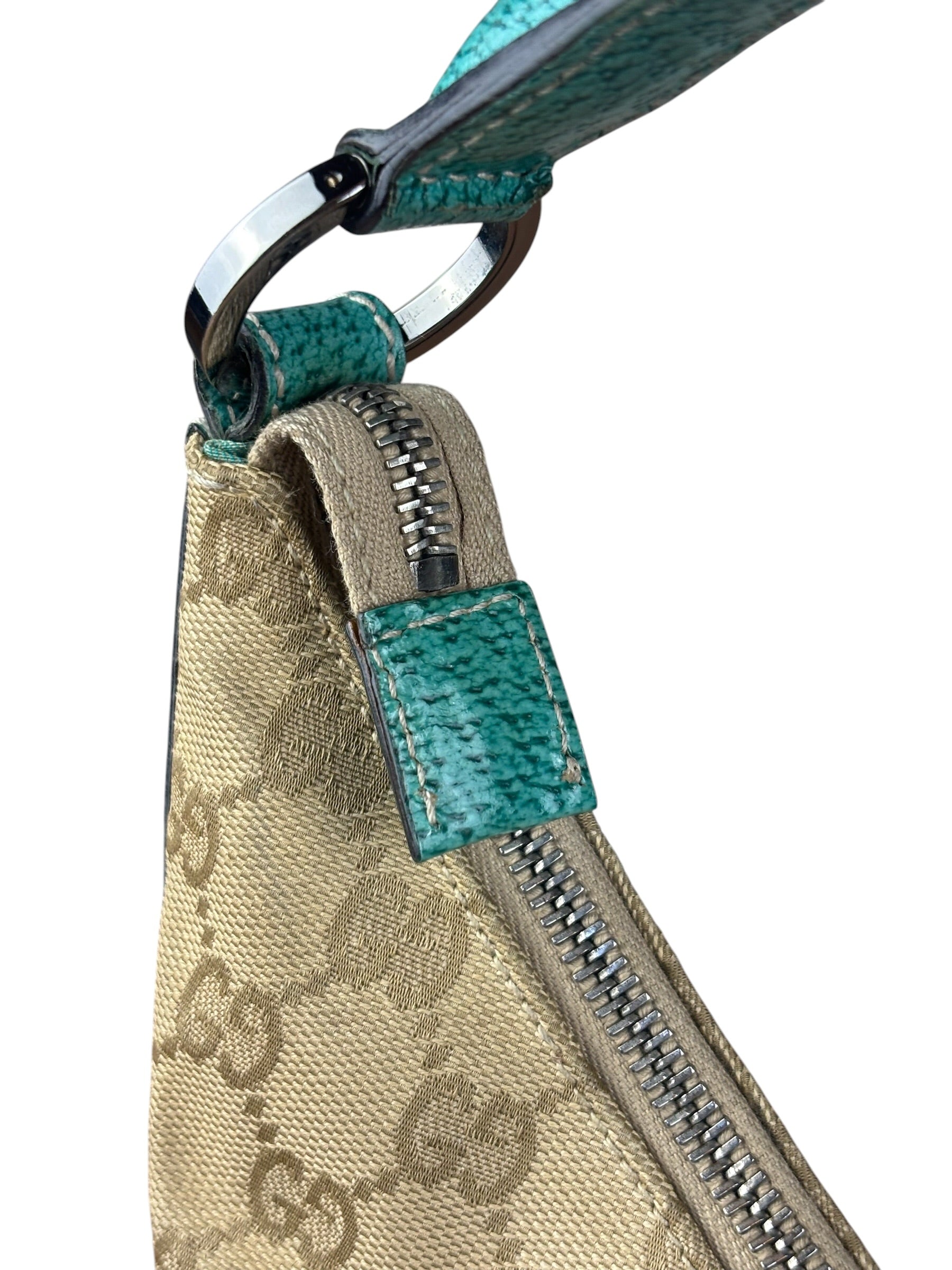 Gucci GG Vintage Canvas Turquoise Trim Hobo Bag