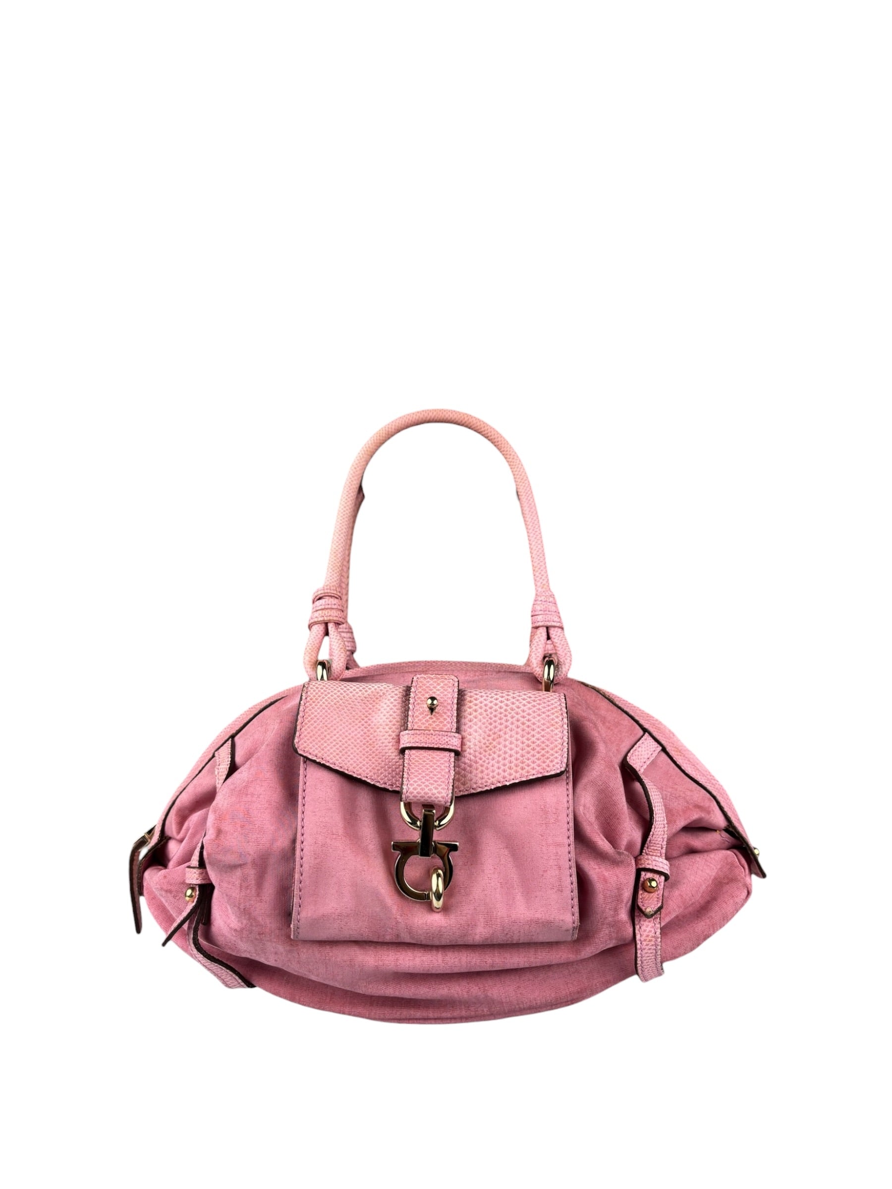 Salvatore Ferragamo Pink Nylon/Leather Bowler Bag