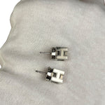 Hermes Silver Pink H Studded Earrings