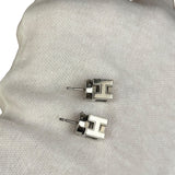 Hermes Silver Pink H Studded Earrings