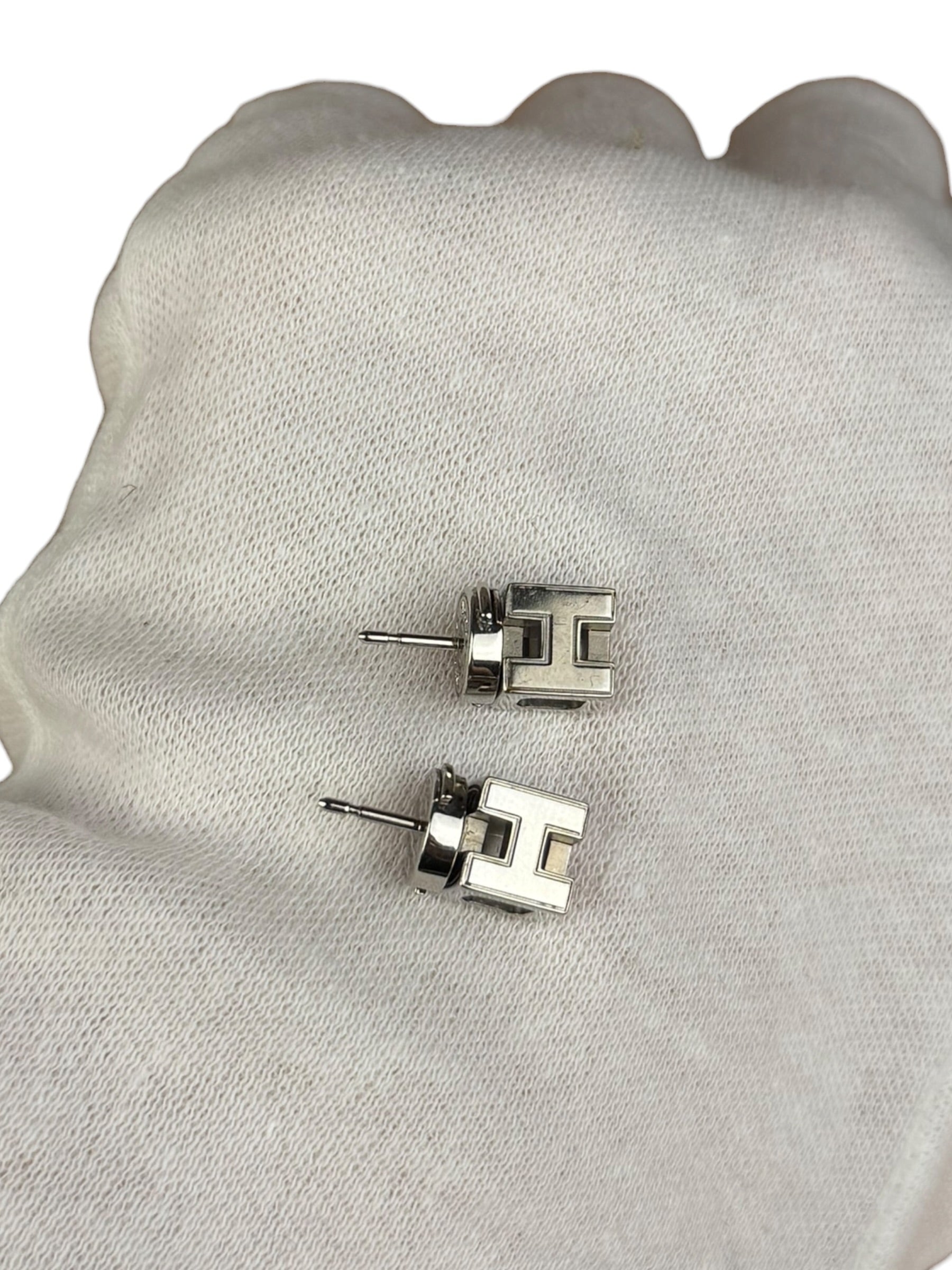 Hermes Silver Pink H Studded Earrings