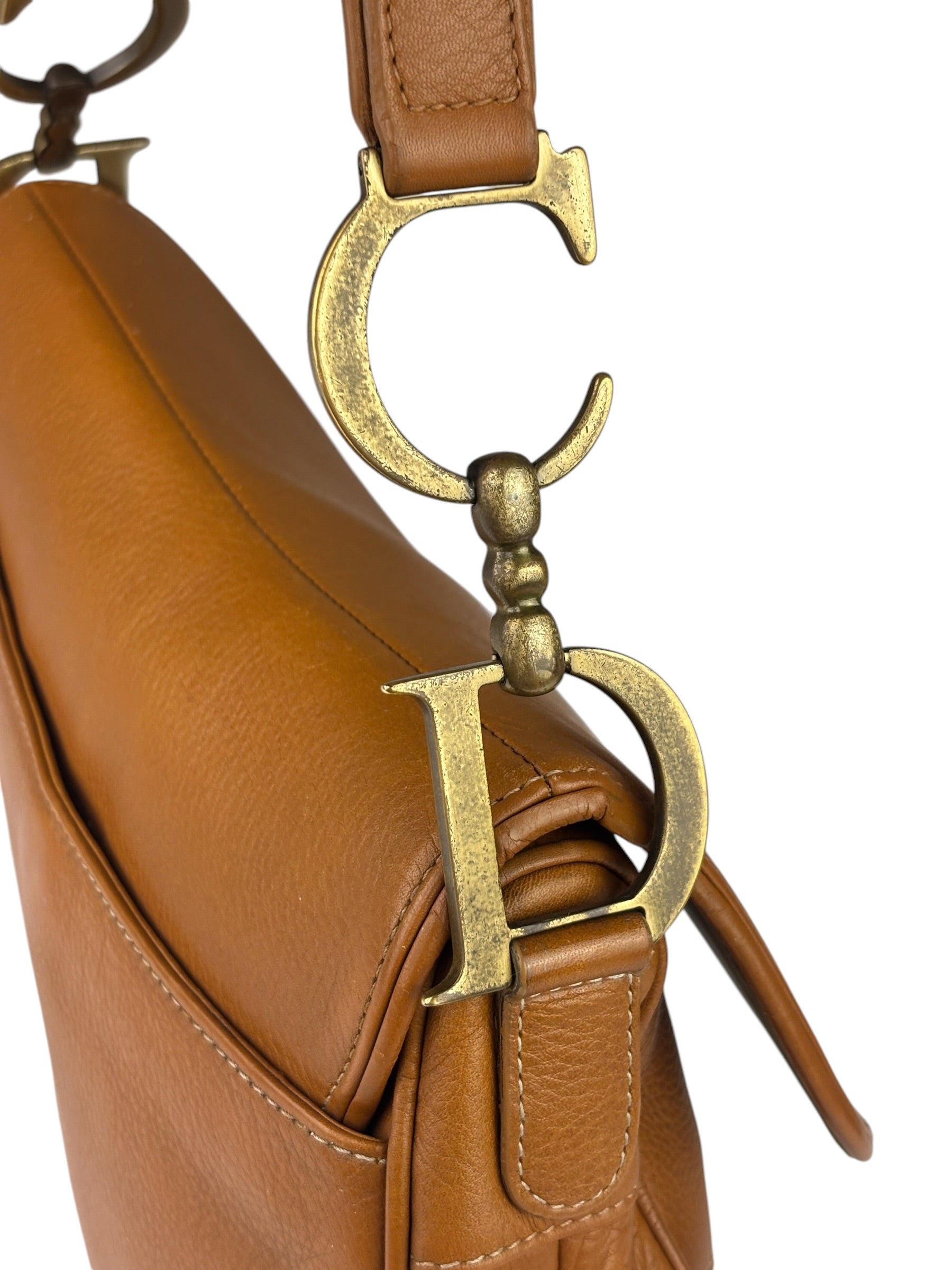 Christian Dior Tan Brown Leather Medium Saddle Bag
