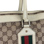 Gucci Leather Trim Monogram Canvas Web Stripe Tote Bag