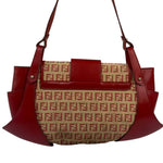 Fendi Red Leather Trim Zucca Compliation Shoulder Bag