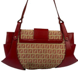 Fendi Red Leather Trim Zucca Compliation Shoulder Bag