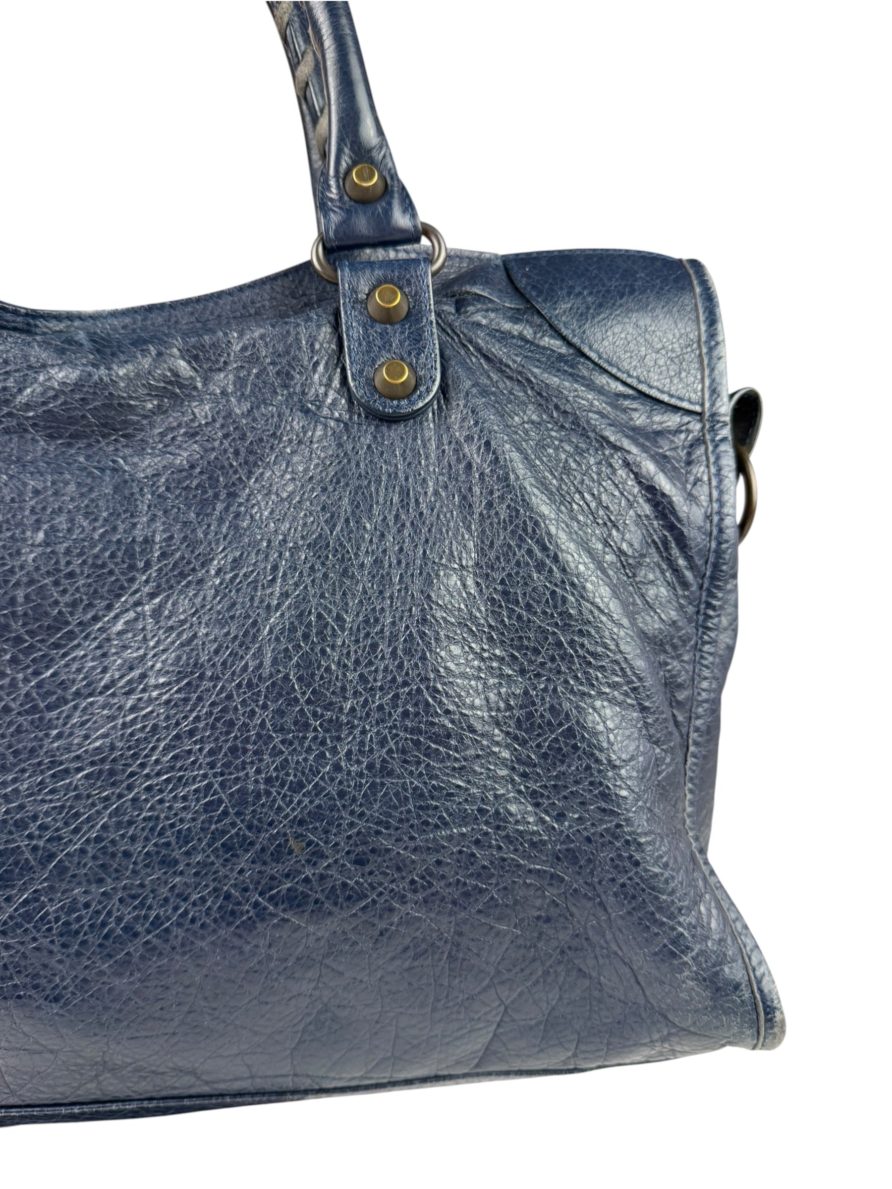 Balenciaga Navy Lambskin Moto Work Two-Way Bag