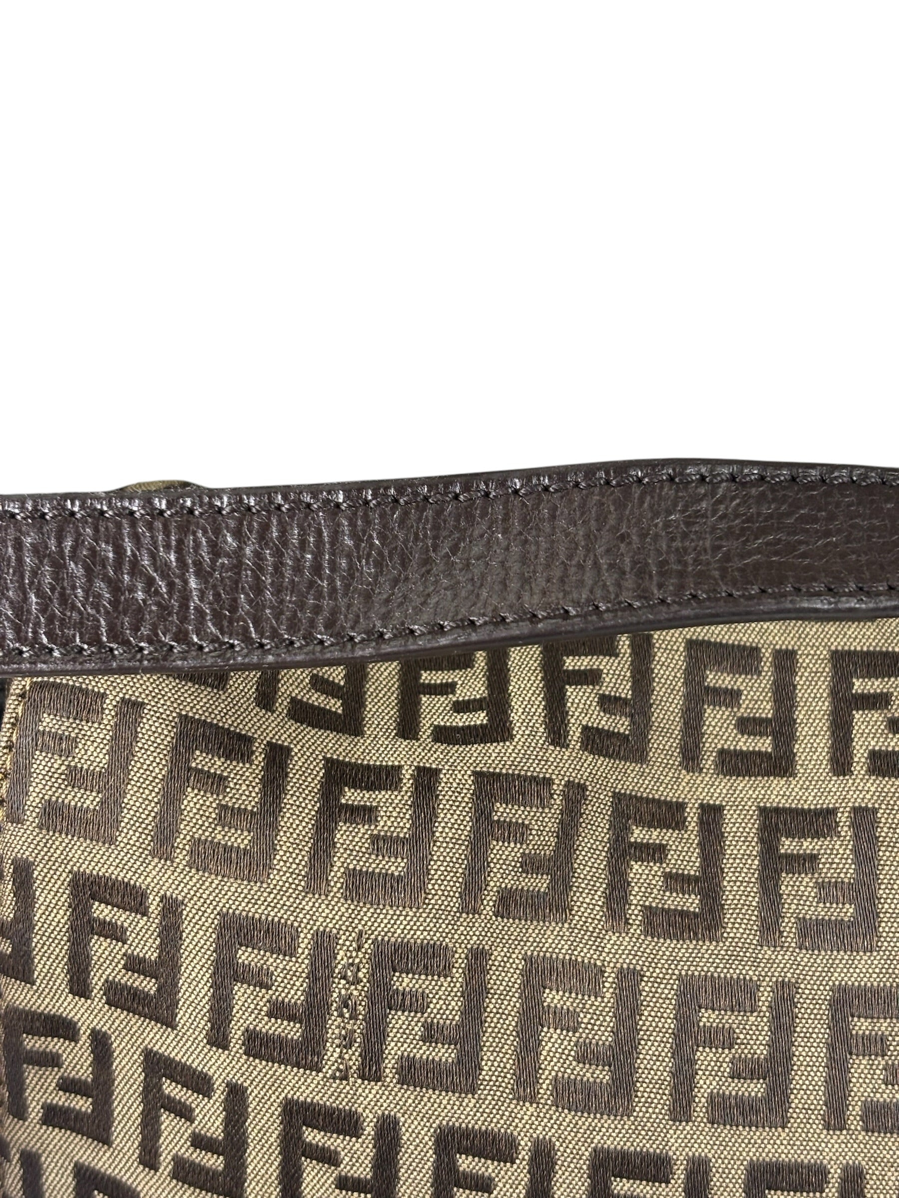 Fendi Brown Leather Trim Zucca Mamma Baguette