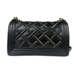 Chanel Black Leather Diamond Quilted Medium Boy Bag 2012
