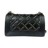 Chanel Black Leather Diamond Quilted Medium Boy Bag 2012