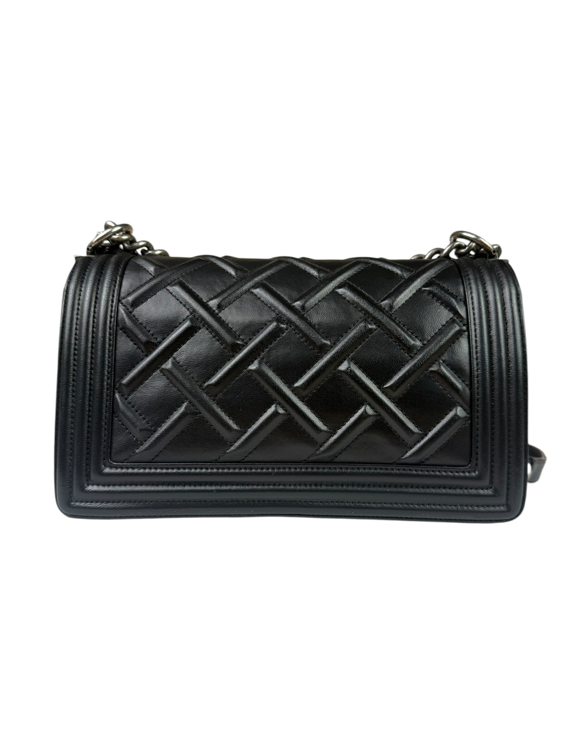 Chanel Black Leather Diamond Quilted Medium Boy Bag 2012