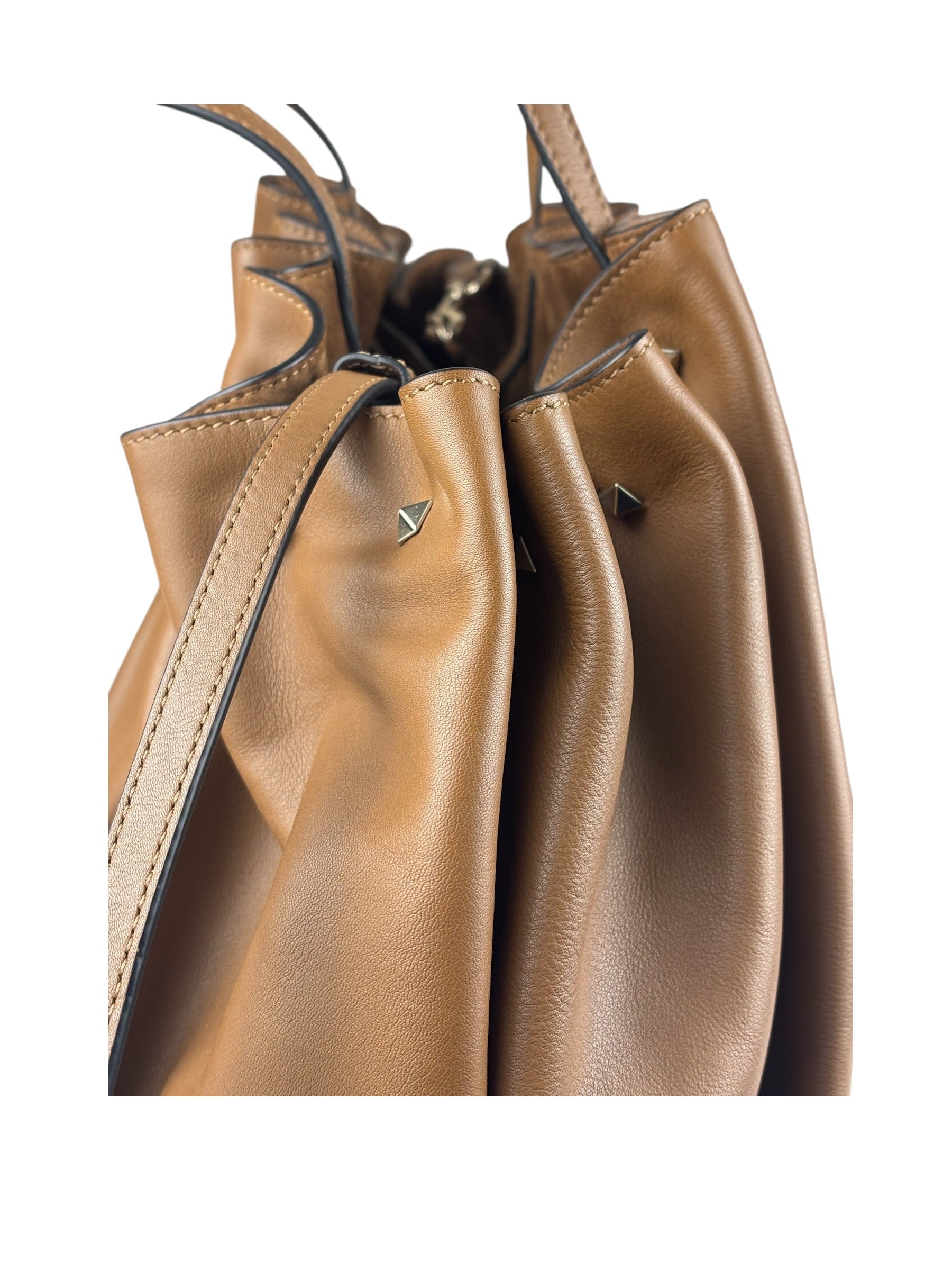 Valentino Garavani Brown Rockstud Shoulder Tote