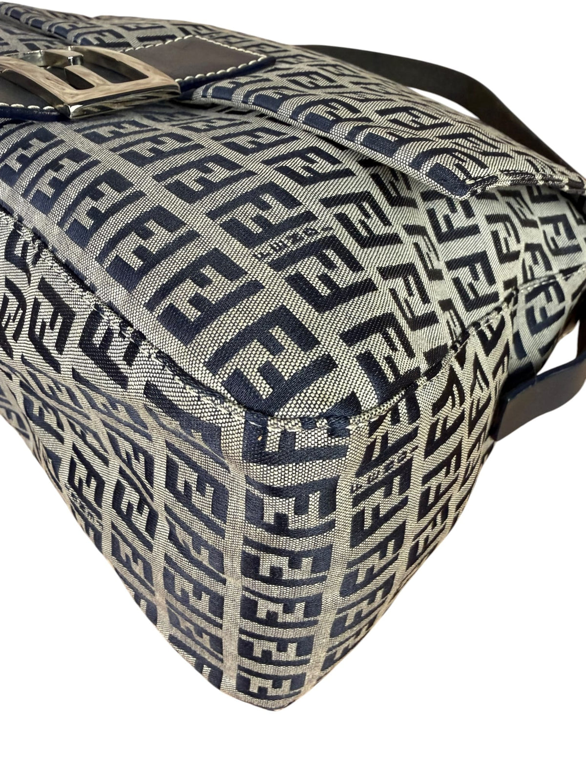 Fendi Navy/Grey Leather Trim Zucca Mamma Baguette