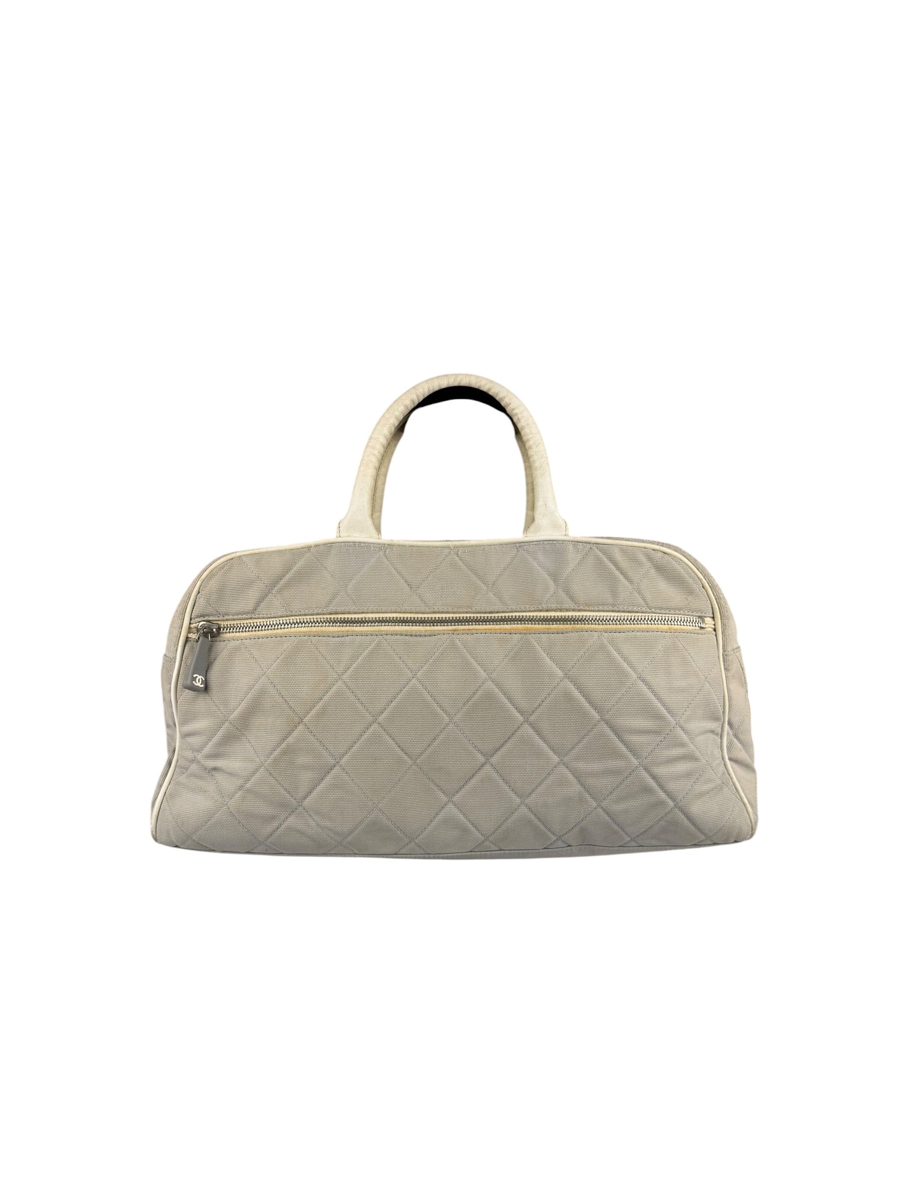 Chanel Vintage Grey Quilted Woven Sports Line Canvas Bowler Bag  2001