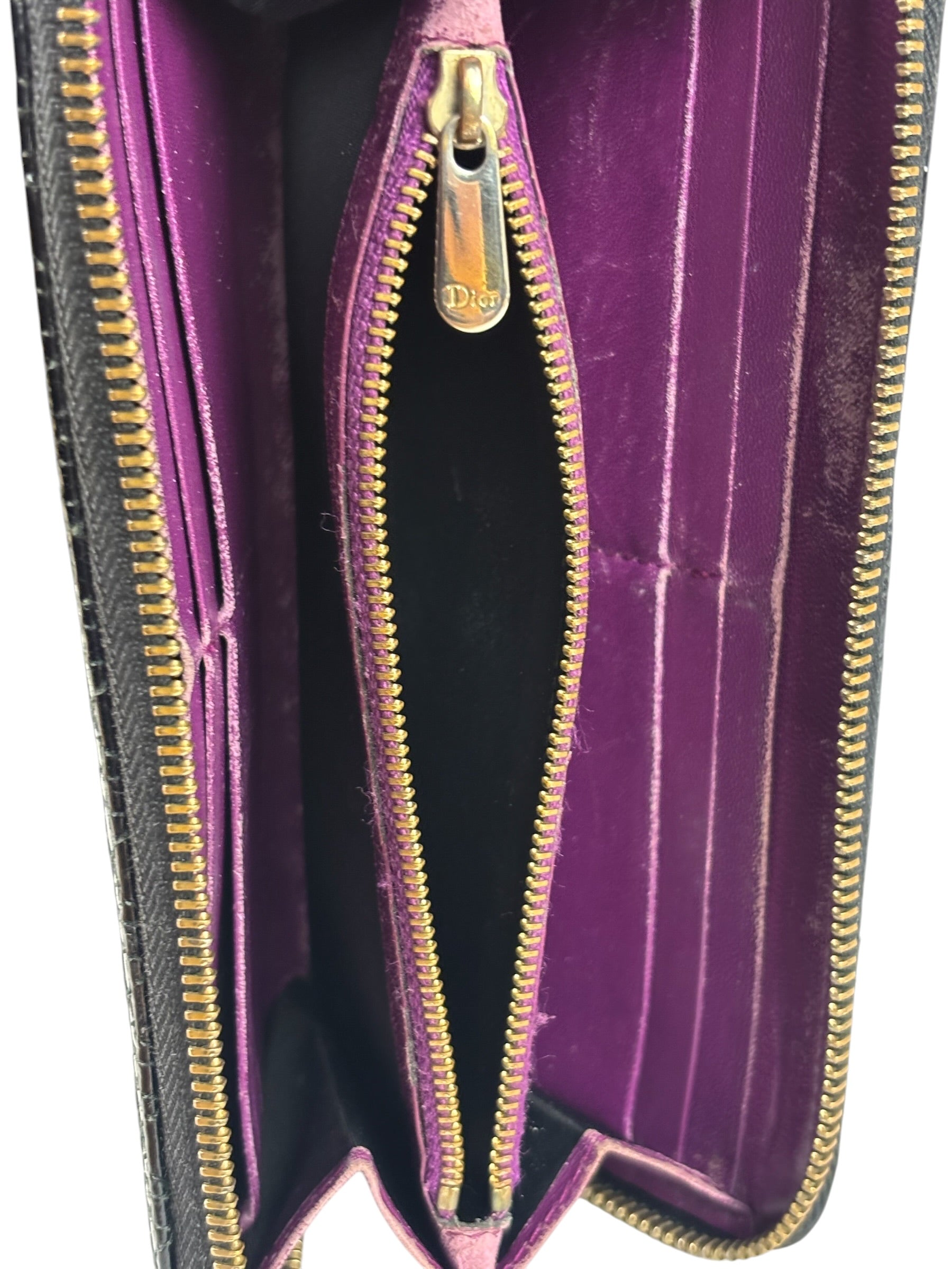 Christian Dior Black Patent Leather Zip-Around Long Wallet