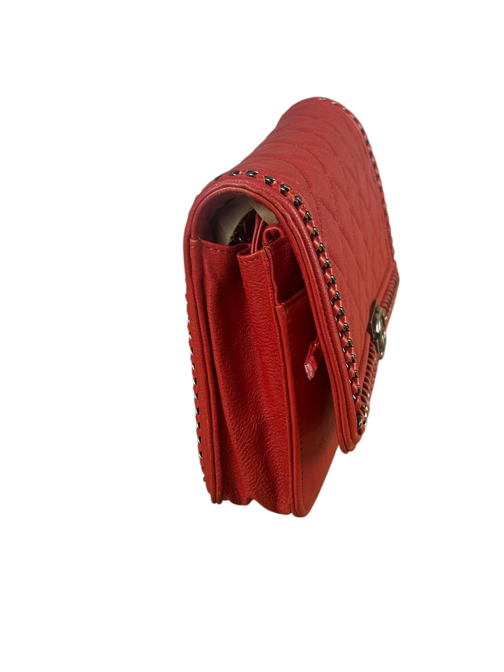 Chanel Red Quilted Lambskin Boy Flap Wallet On Chain 2012