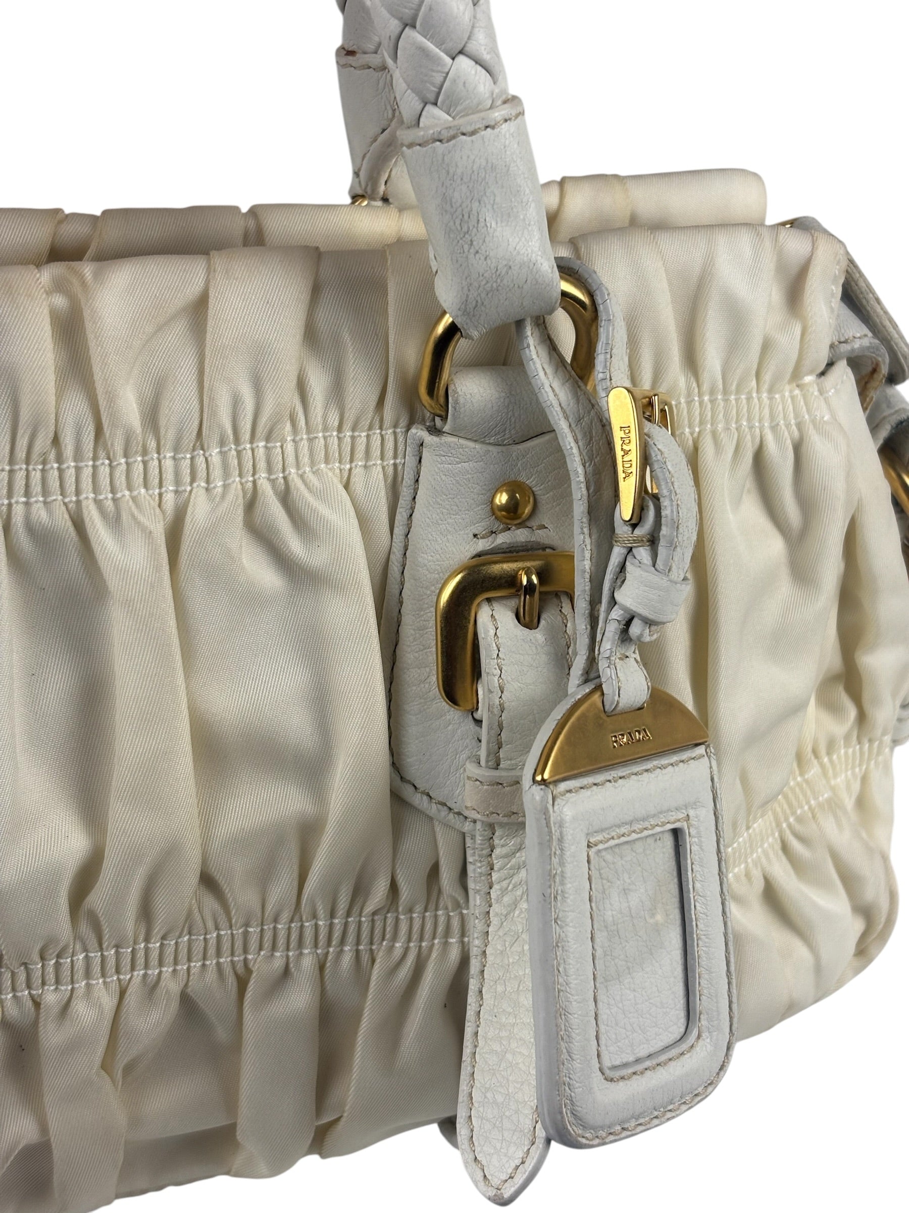 Prada Y2K Ivory Gaufre Nylon Woven Leather 2Way Mini Handbag