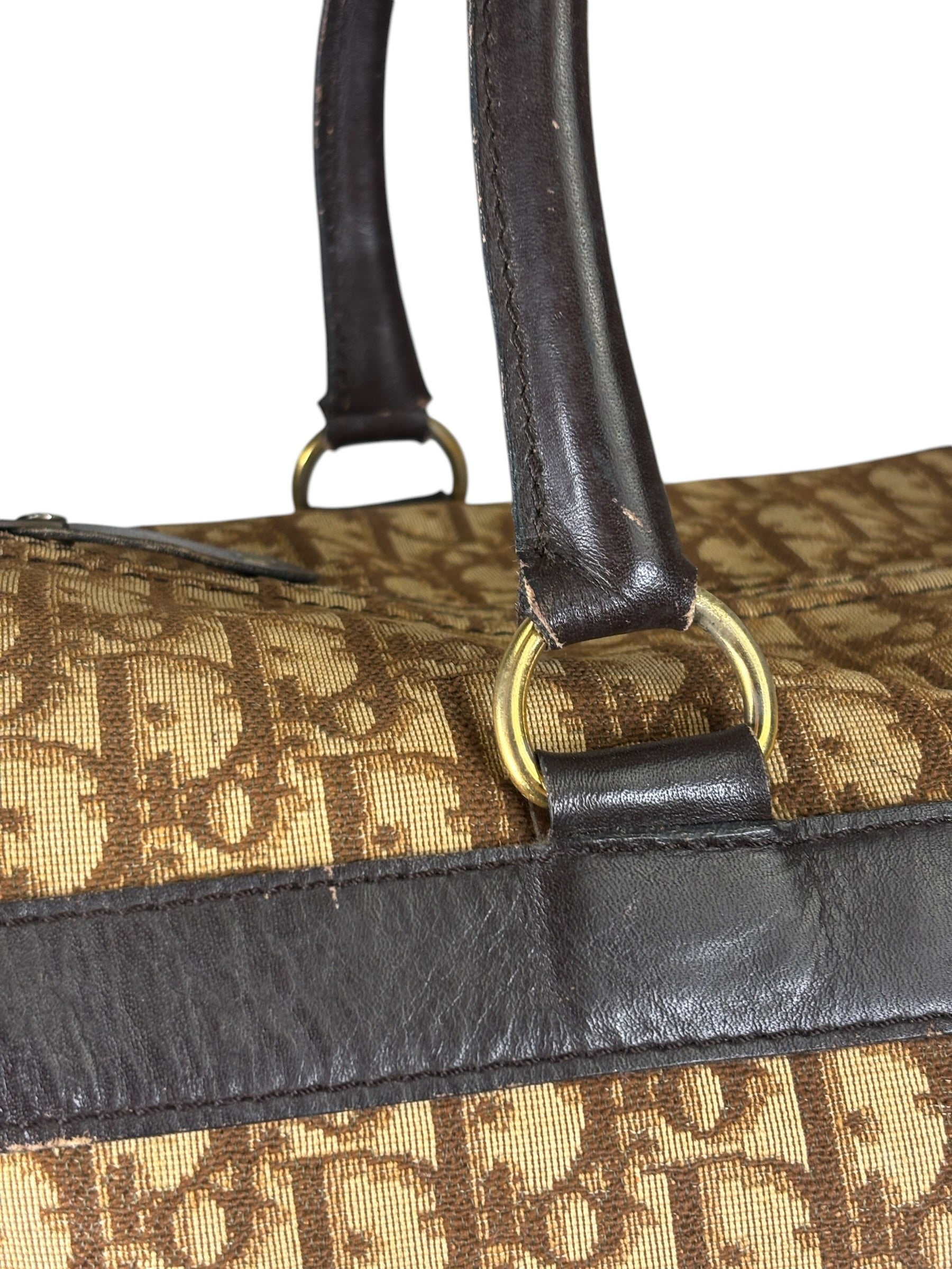 Christian Dior Brown Leather Trim Trotter Boston Handbag