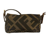 Fendi Vintage Brown Leather Trim Zucca Whipstitch XL Baguette