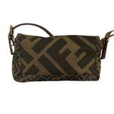 Fendi Vintage Brown Leather Trim Zucca Whipstitch XL Baguette