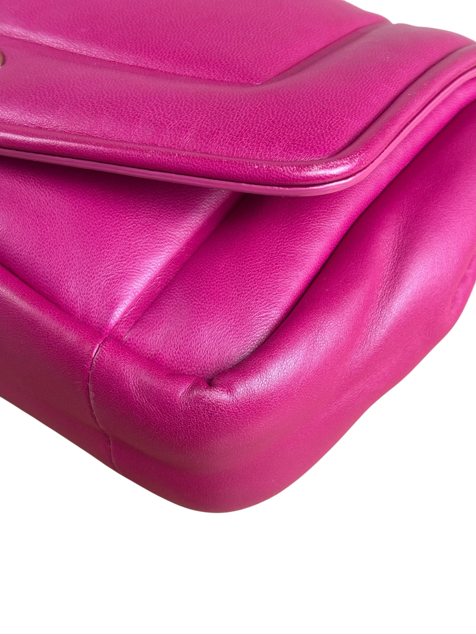 Chanel Fuchsia Pink Leather Puffy Flap Bag 2019