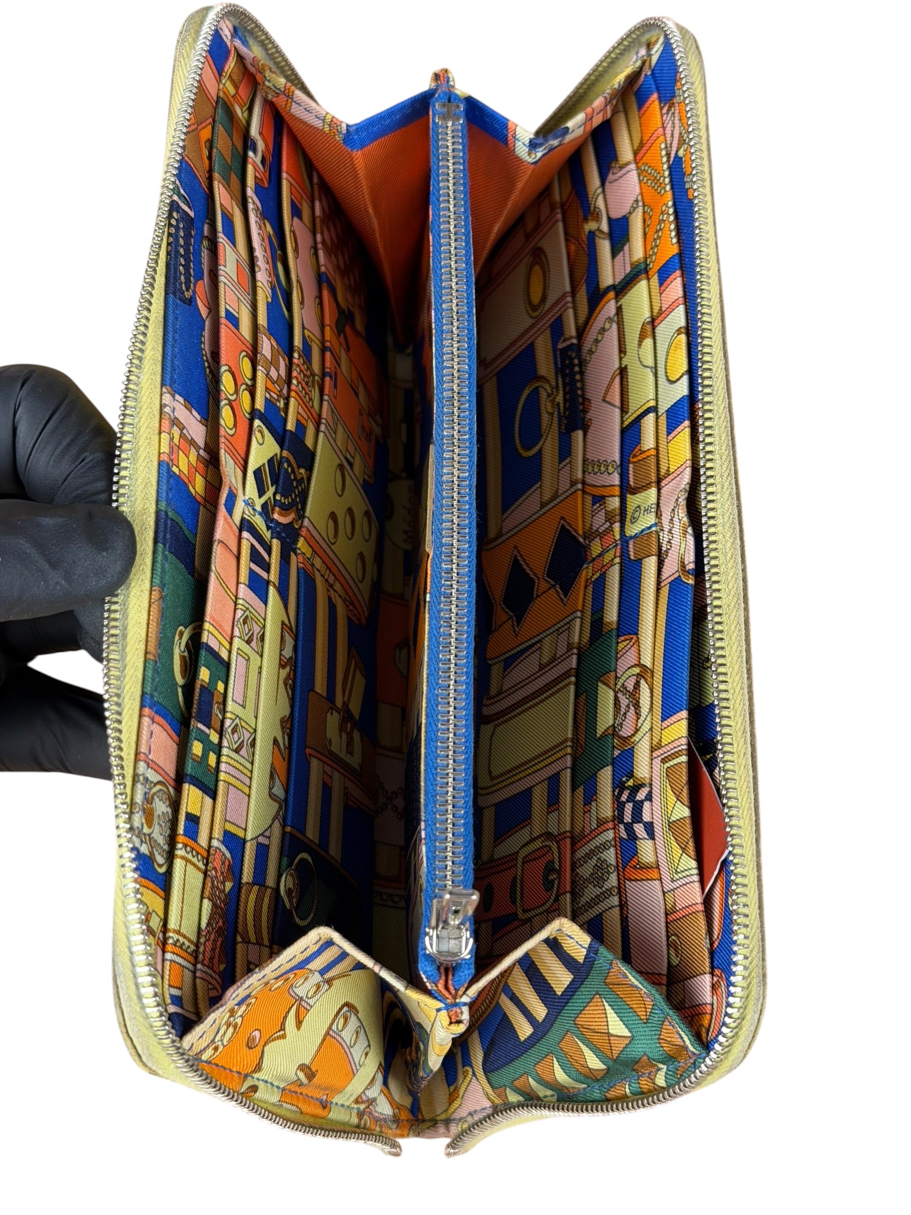 Hermes Yellow Leather Silk'In Classique Long Wallet
