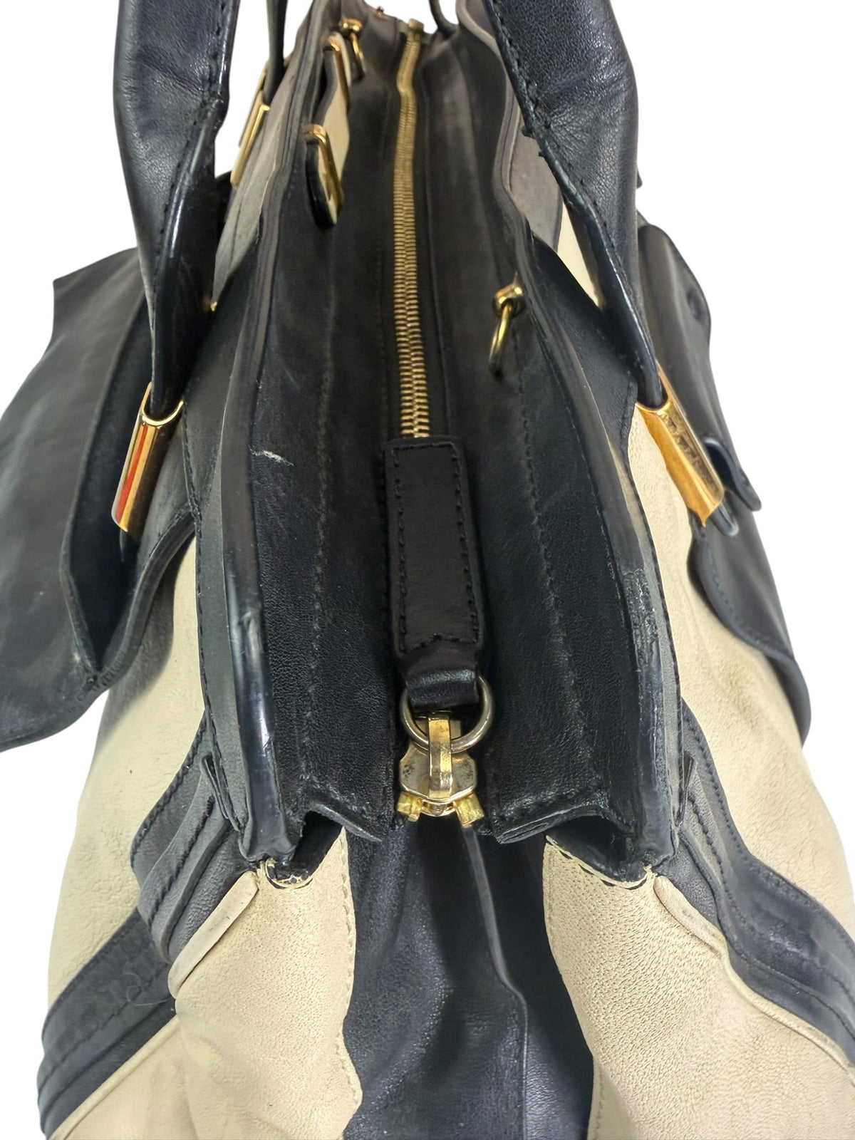 Chloe Black/Cream Leather Alice Top Handle Bag