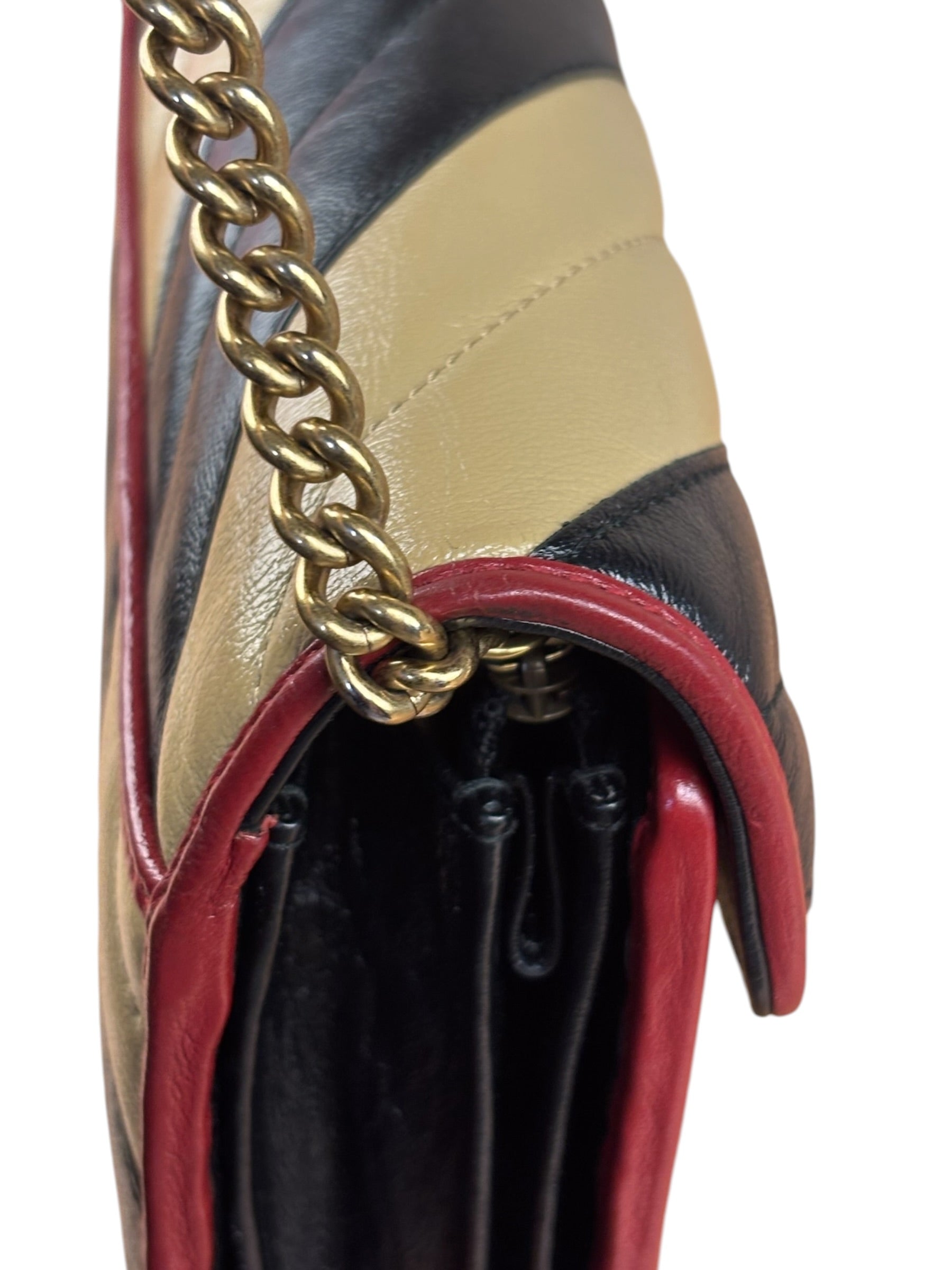 Gucci Stripped Multicolor Marmont Wallet on Chain