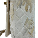 Chanel White Denim/Leather Trim Greek Collection Flower Double Flap Bag 2018