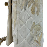 Chanel White Denim/Leather Trim Greek Collection Flower Double Flap Bag 2018