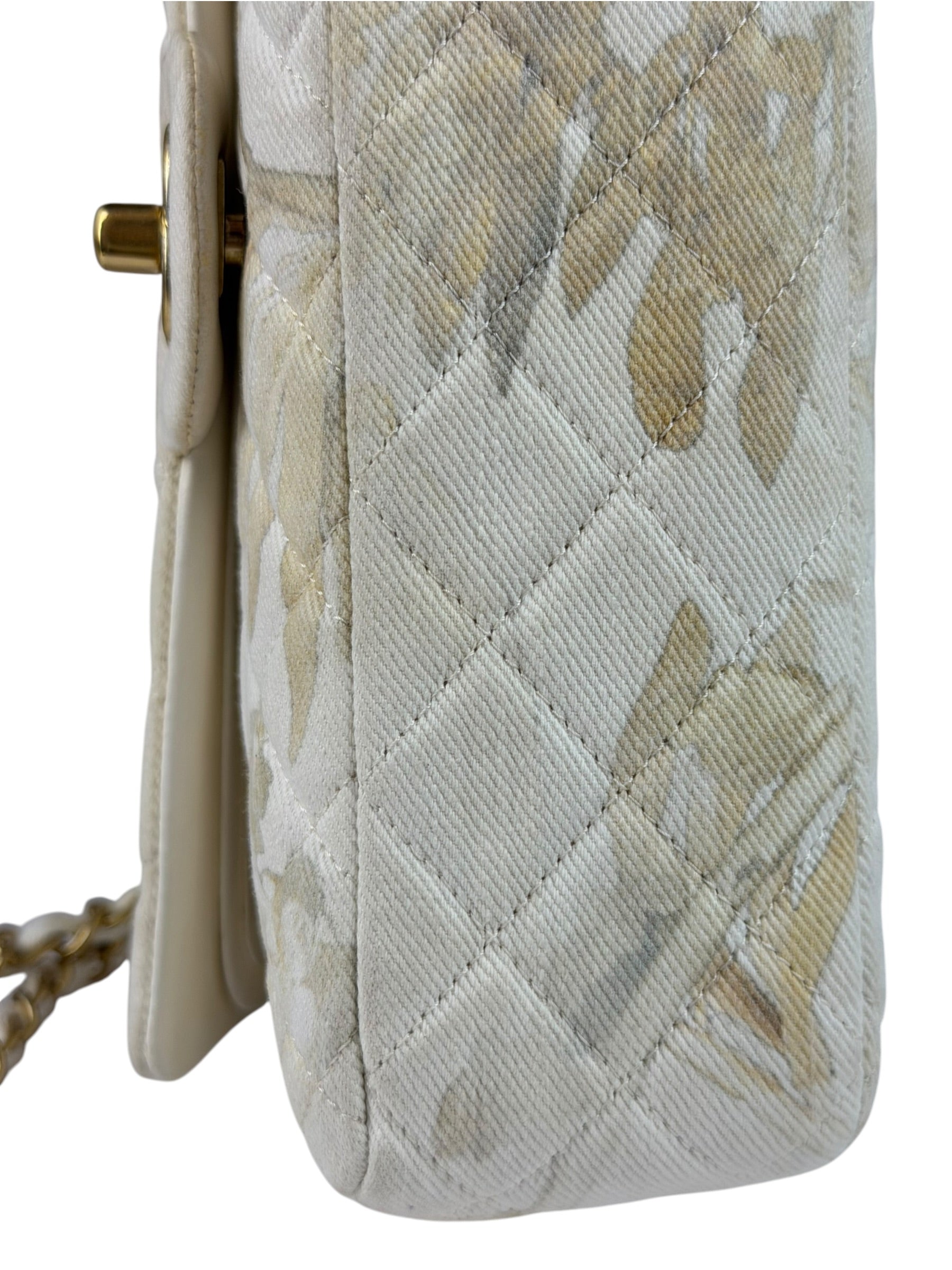 Chanel White Denim/Leather Trim Greek Collection Flower Double Flap Bag 2018