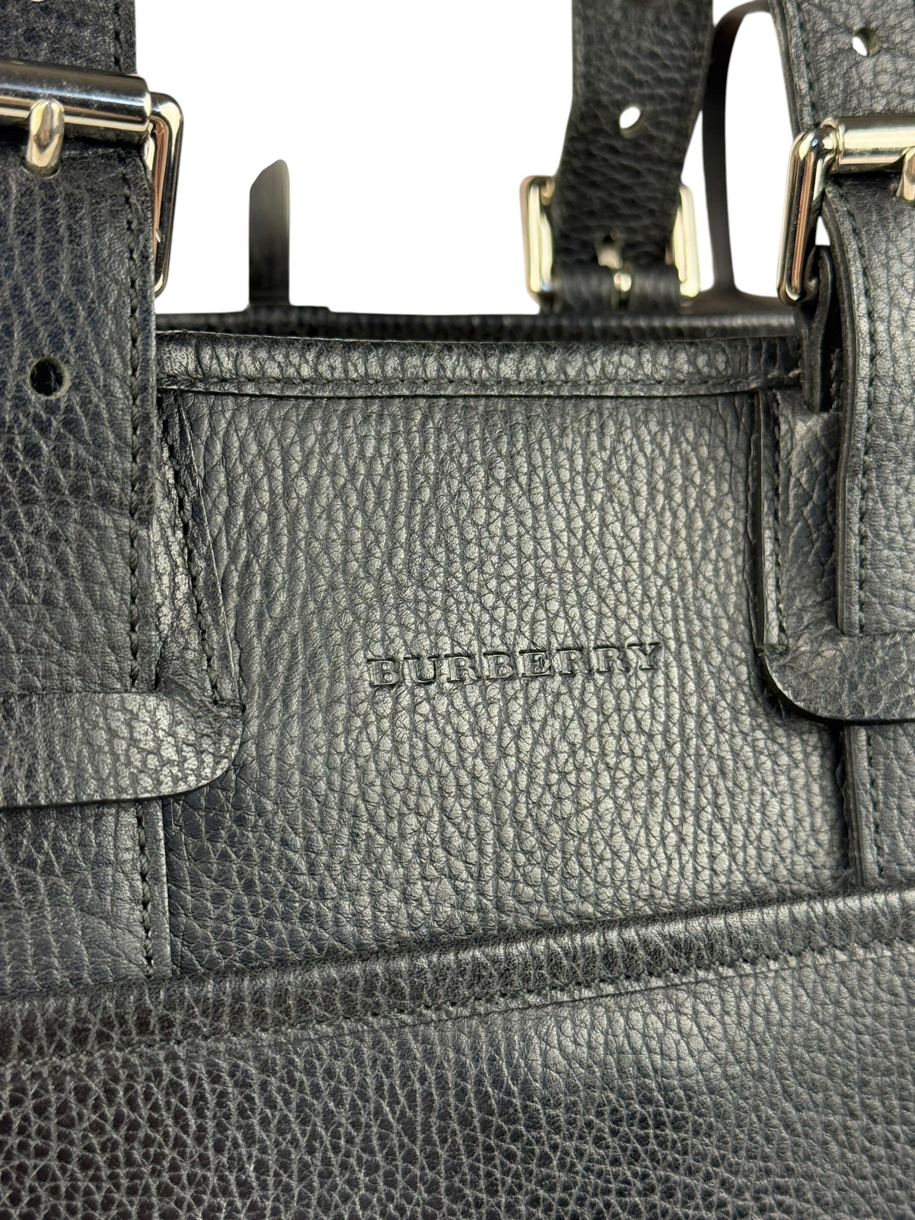 Burberry Black Pebbled Leather Tote Handbag