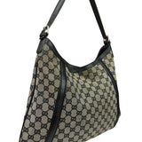 Gucci Black Leather Trim GG Supreme Hobo Bag