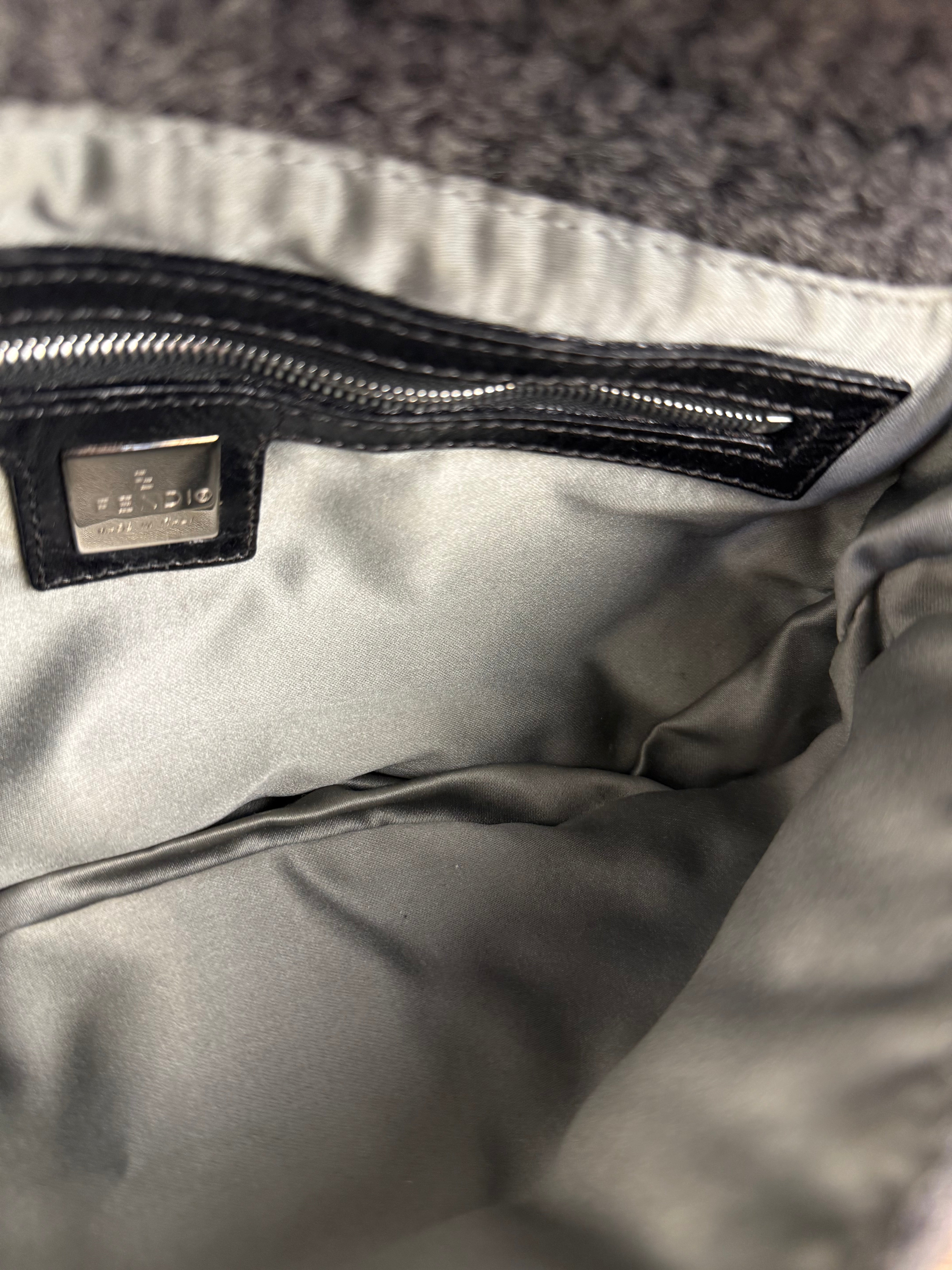Fendi Grey Wool Crochet FF Baguette Shoulder Bag