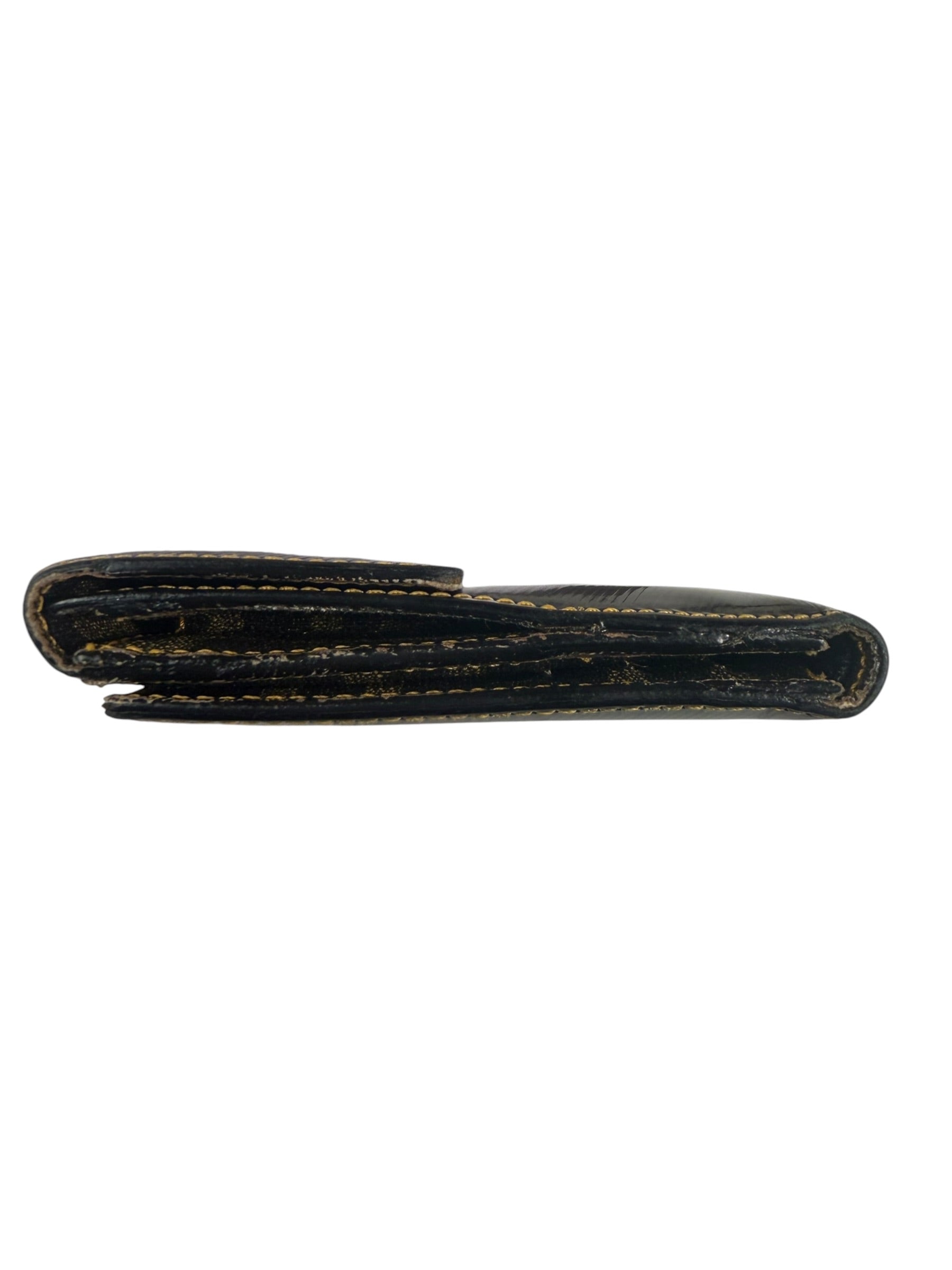 Fendi Black Patent Leather Coacted Canvas French Compact Wallet