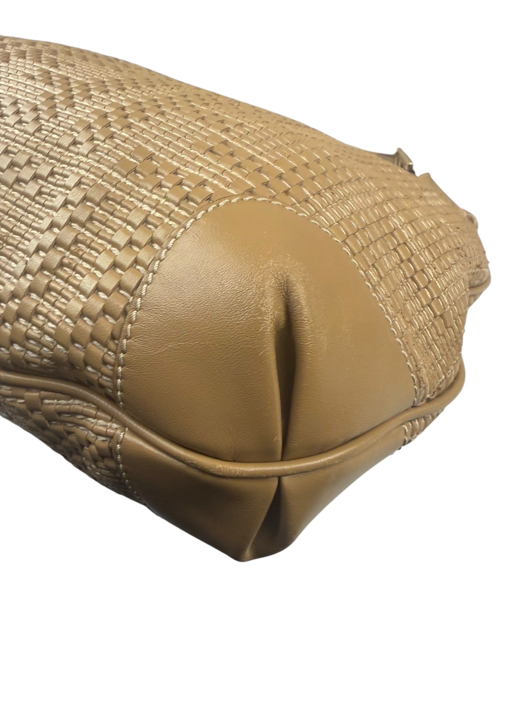 Fendi Beige Leather Trim Woven Hobo Bag