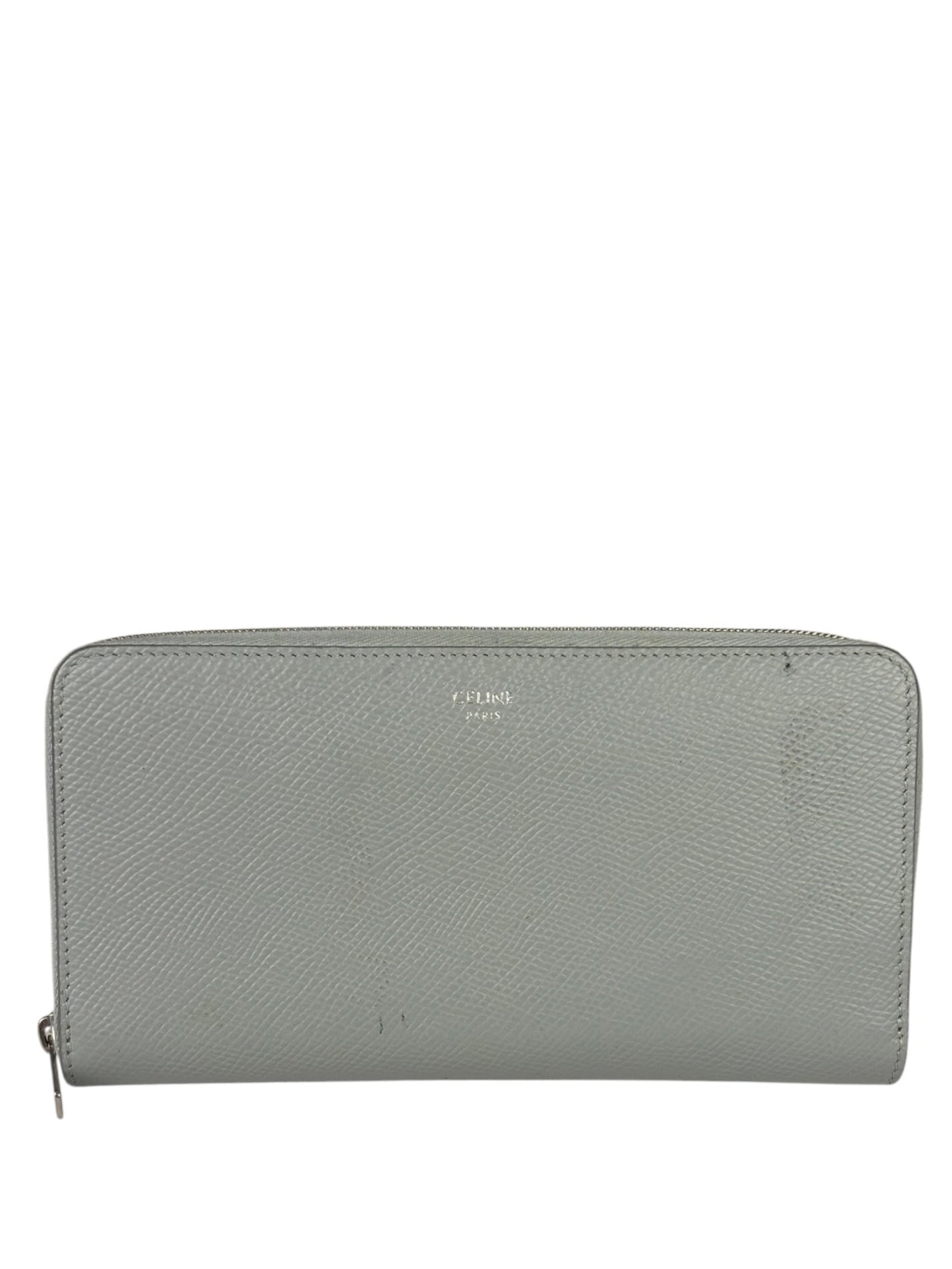 Celine Grey Leather Long Zip Around Wallet